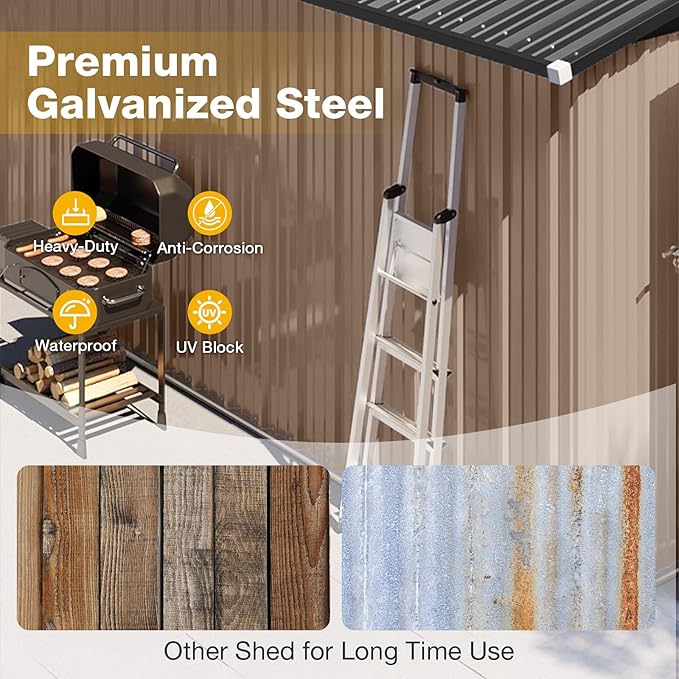 10x8 FT Outdoor Storage Shed with Lockable Double Doors & Loping Roof, Outdoor Metal Shed for Bike, Tool, Generator Storage in Backyard, Patio (10’x8’)