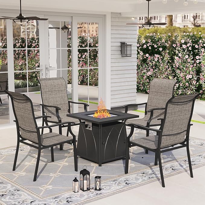 HERA'S HOUSE Premium Patio Dining Chair of 2, Rust Resistant Outdoor Chair with Textilene Padded Seat, Supports up to 350lbs with Comfort and Durability for Lawn Kitchen Garden Backyard