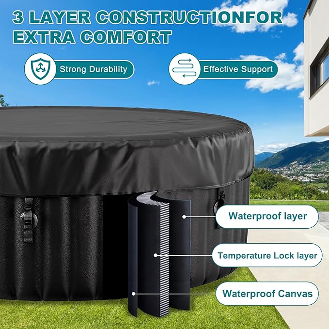 71" X 71" X 25" Hottub, 2-4 Person Inflatable Hot Tub, Portable Blow Up Hot Tub Round Portable Outdoor Spa with 120 Bubble Jets and Heater Pump, Filter