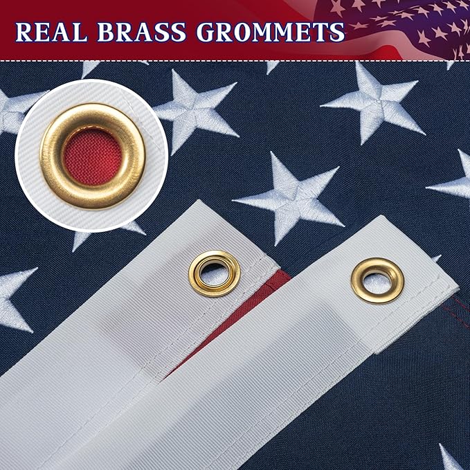 American Flag 3x5 Ft Indestructible Outdoor, Long Lasting, Heavy Duty, TearProof Polyester, Fade Resistant, High Wind US Outside Flags with Embroidered Stars, Sewn Stripes, Brass Grommets