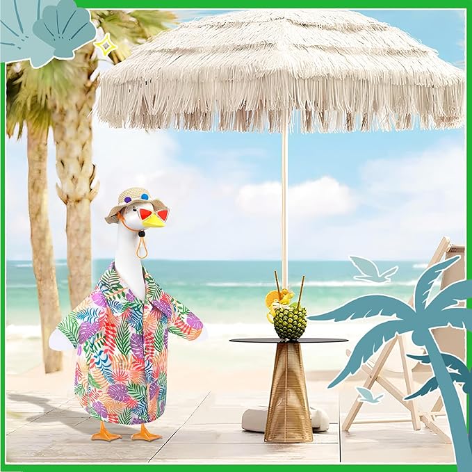 Hawaiian Porch Goose Outfits, Summer Lawn Goose Outfit with Sunglasses & Hat, Yard Goose Clothes and 3 Pcs/Set Goose Costume for 23" 17" Statue Patio Garden Decoration