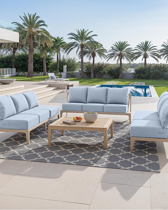 Luxury 24x24x6 Inch Outdoor Chair Cushions Set of 4 - Heavy Duty Water-Resistant Comfortable Cushion for Patio Furniture Set Dining Gliding Rocking Chairs Loveseat L-Shape Sofa - Baby Blue