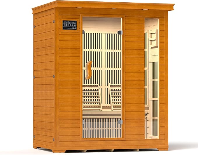 springspa 3 Person Infrared Sauna Indoor, 15amp Low EMF Far Infrared Canadian Hemlock Sauna with 2 LCD Panels, Bluetooth