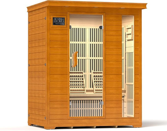 springspa 3 Person Infrared Sauna Indoor, 15amp Low EMF Far Infrared Canadian Hemlock Sauna with 2 LCD Panels, Bluetooth