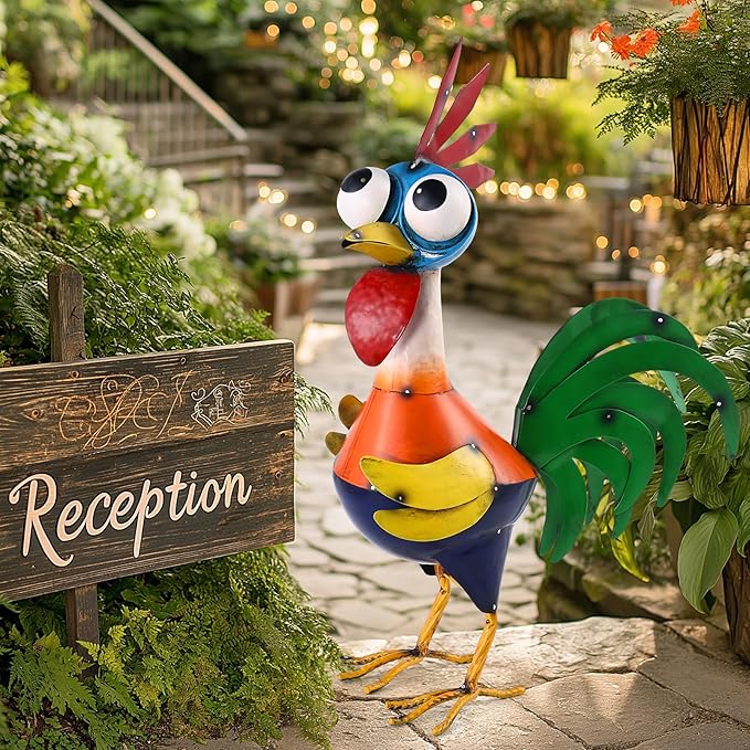 Large Metal Rooster Decor Garden Statue Chicken Yard Art Kitchen Outdoor Decoration Gifts for Women Mom