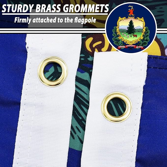 FLAGWIN Vermont Flag 3x5 FT - 3 Ply Double Sided Polyester Vermont State Flags with Brass Grommets - Vivid Color and Fade Proof State of Vermont Flag 3x5 Outdoor