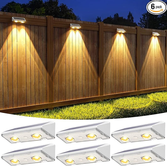 APONUO Solar Fence Lights Outdoor Waterproof, Fence Lights Solar Powered, 9 RGB Color Modes&Warm White&Cool White, Fence Solar Light Outdoor for Backyard, Patio, Wall, Yard,Deck, (White, 6 Pack)