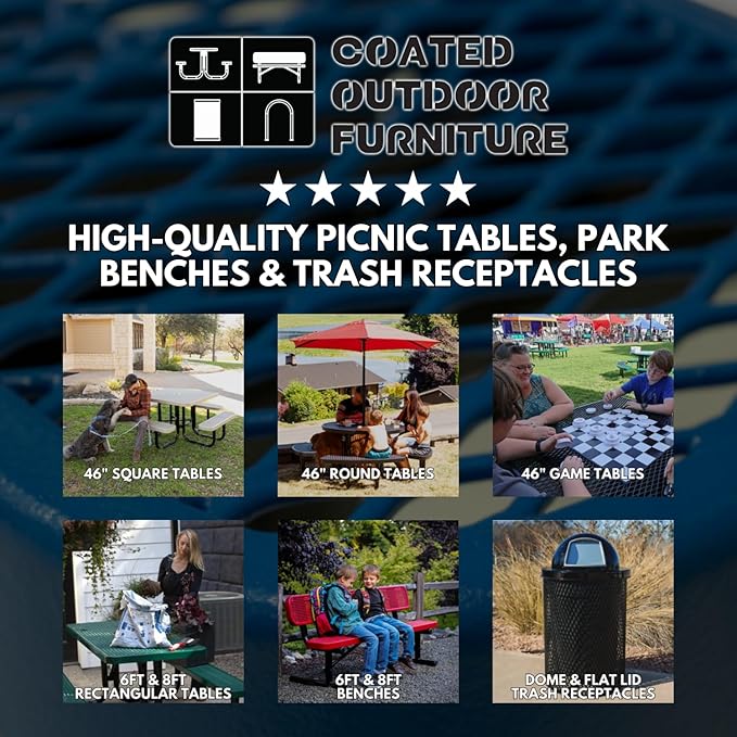COATEDOUTDOORFURNITURE Heavy-Duty Portable ADA-Compliant Outdoor Picnic Table with Umbrella Hole, Expanded Metal Patio Dining Furniture Made in America (46" Square Top, Textured Grey)