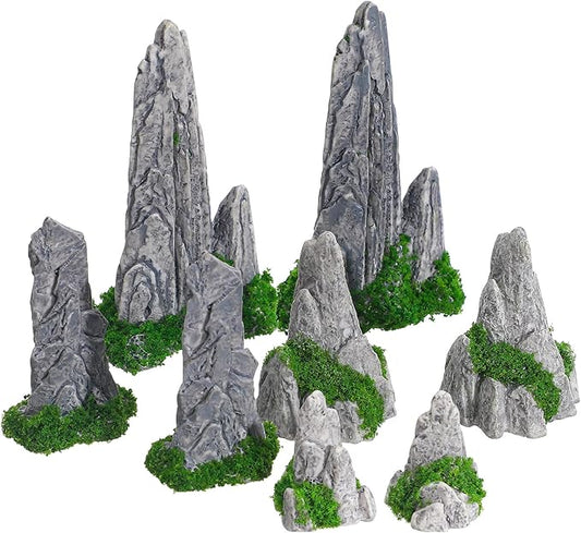 VOSAREA 8pcs Mini Rockery Small Bonsai Rockery Figurines Resin Rockery Statues Landscape Fake Mountain Outdoor Garden Ornament