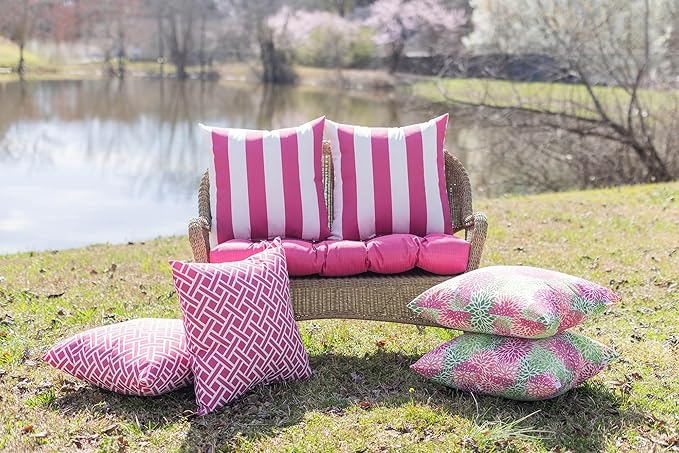 RSH DECOR: Lumbar Throw Pillows Set of 2 | 20” x 12" | All-Weather Spun Fabric | Water and Fade-Resistant | Outdoor Support Pillows for Patio Furniture | Midnight Melody Pink