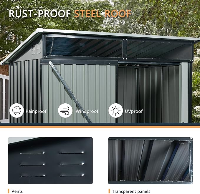 5X3 FT Outdoor Storage Shed, Waterproof Metal Garden Sheds with Lockable Door, Steel Tool Storage Buildings Shed & Outdoor Storage House for Garden, Backyard, Patio, Lawn, Trash Cans(Black)