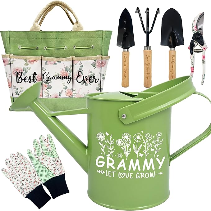 Grammy Gifts, Gardening Kit Grammy Gifts from Grandkids Floral Gardening Tools and Durable Garden Tools Organizer Tote, Ideal Gardening Gift for Women on Birthday Christmas Plant Lover Present