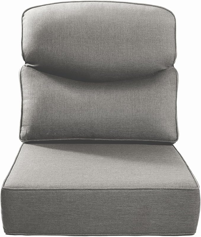 Luxury 24x24x6 Inch Smile Outdoor Cushions - 1 Set Deep Seat Water-Resistant Patio Furniture Replacement Cushion for Wicker Rattan Wood Metal Chair Glider Rocker Loveseat Sofa - Grey
