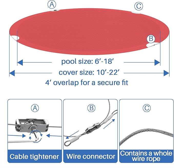 ECOOPTS 15 ft Round Pool Cover for Above Ground Pools, Swimming Pool Cover Protector Winter Safety Cover (Red)