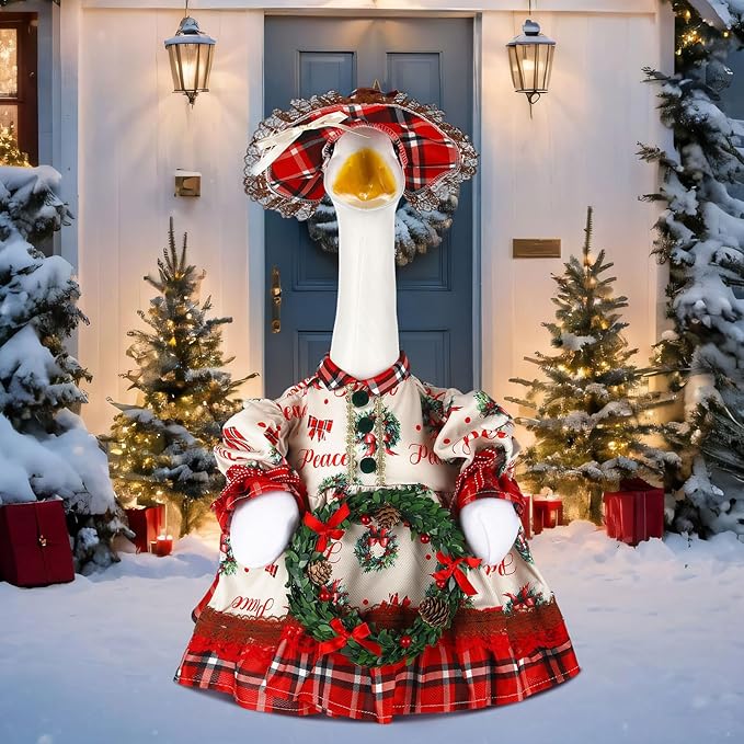 Suzile Christmas Wreath Outfit Clothes for 23 Inch High Cement or Plastic Geese Ghost Lawn Porch Goose Clothes Halloween Costume