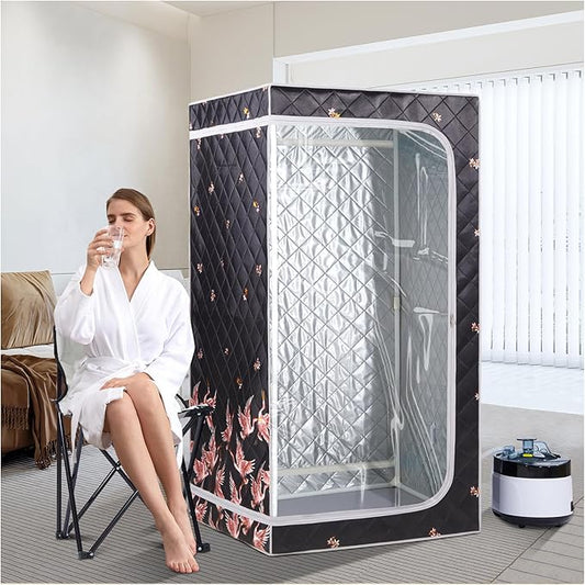 ZONEMEL Full Size Portable Steam Sauna, Personal Home Spa, 1500 Watt 4 Liter Steamer with Remote Control, Timer, Foldable Chair (L 33.8" x W 33.8" x H 65.7",Crane1)