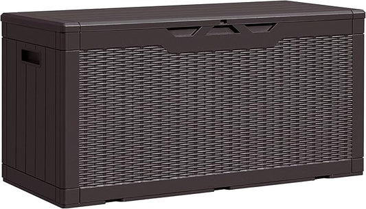 105 Gallon Deck Box Outdoor Indoor Waterproof Storage Box for Patio Furniture, Pool Accessories, Garden Tools, and Cushion Storage, Brown