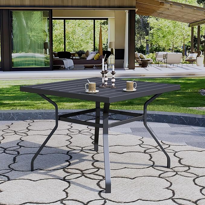 5-Piece Outdoor Dining Set, Rattan Wicker Swivel Chairs with 35''Metal Table Furniture Set, Gray Cushions