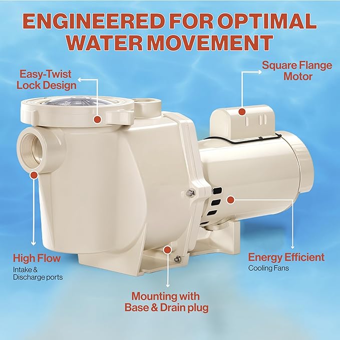 Swimables 011513 WhisperFlo 1 HP Single Speed Pool Pump - High Performance Premium WhisperFlo Pool Pumps Replacement - Quiet, Energy Efficient 1 HP Inground Pool Pump for Long-Lasting Power