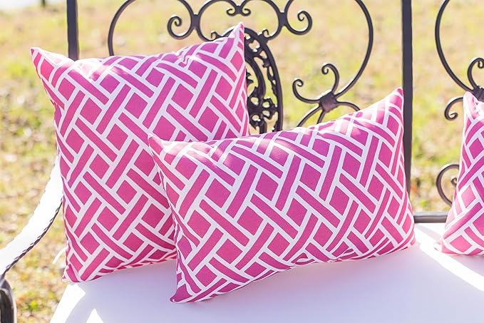 RSH DECOR: Square Throw Pillows Set of 2 | 20” x 20” | All-Weather Spun Fabric | Water and Fade-Resistant | Outdoor Accent Pillows for Patio Furniture | Midnight Melody Pink