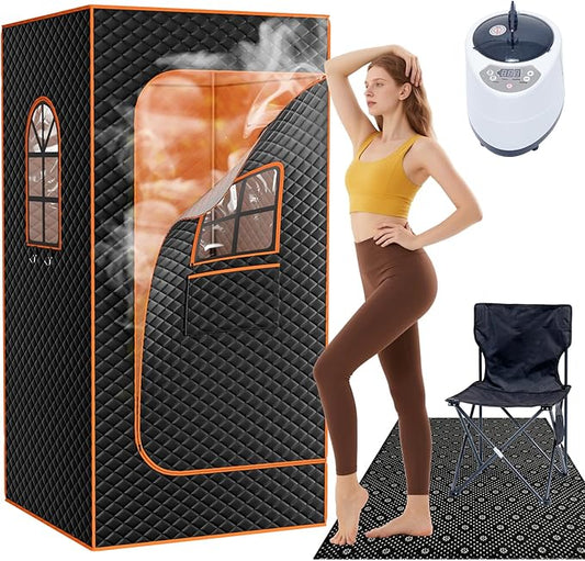 DoCred Portable Sauna for Home, Upgraded Personal Steam Sauna Box with 3L Steamer, Folding Chair, Extra Large Size Foldable Home Sauna, Full Body Sauna Tent for Relaxation Spa