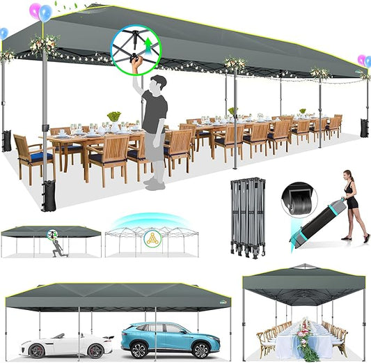 COBIZI 10x30 Pop Up Canopy Tent with Air Vent EZ Pop Up Party 10x30 Canopy Tent Waterproof and UPF50+,Outdoor Canopy Tent for Parties Wedding Events,with Roller Bag, Sandbags(Gray