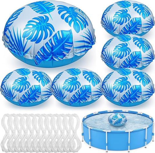 6pcs 4ft Pool Pillows for Above Ground Pools, Cover Balloon Winterizing Inflatable Air Pillow Float with Ropes PVC Ice Equalizer Closing Winter Swimming Ball Accessories