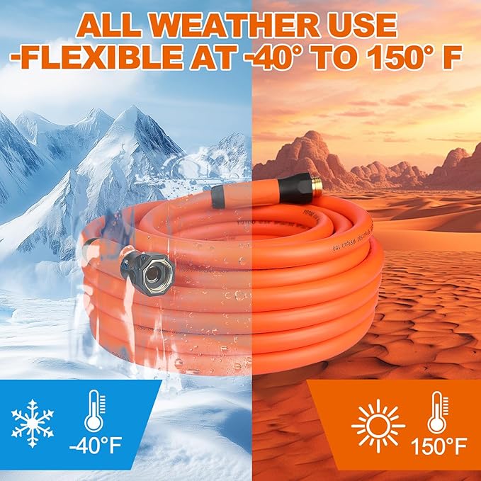 YOTOO Heavy Duty Hybrid Garden Lead in Water Hose 5/8-Inch by 6-Feet 150 PSI, Kink Resistant, All-Weather Flexible with Swivel Grip Handle and 3/4" GHT Solid Brass Fittings, Orange
