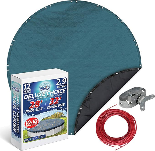 Winter Swimming Pool Cover for 28 ft Aboveground Round Pool Size, Deluxe Choice Series, Solid Material, Color - Ocean Blue, Pool Cover Choice 5828-4CHOICE