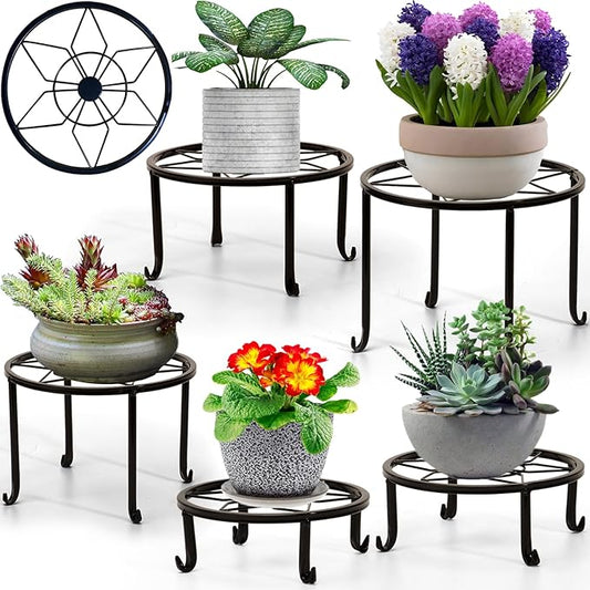 5-Pack Metal Plant Stands, Heavy Duty Indoor/Outdoor, Rustproof Iron, Black