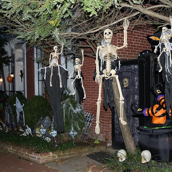 11 Pcs Halloween Skeleton Decorations Realistic Full Body Movable Joints Halloween Plastic Skeleton for Cemetery, Yard, Indoor and Outdoor Party Decoration