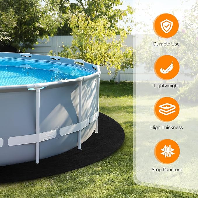 VINGLI 18 FT Round Pool Liner Pad for Above Ground Swimming Pools, Extra Thick Swimming Pool Liner, Prevent Punctures, Weed Barrier, Black