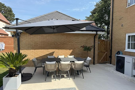 PURPLE LEAF 9 Pieces Patio Dining Set Wicker Outdoor Furniture Rectangular Table and Chairs Set for Garden Deck Aluminum Frame Backyard Kitchen Set, Cushions and Pillows Included Taupe