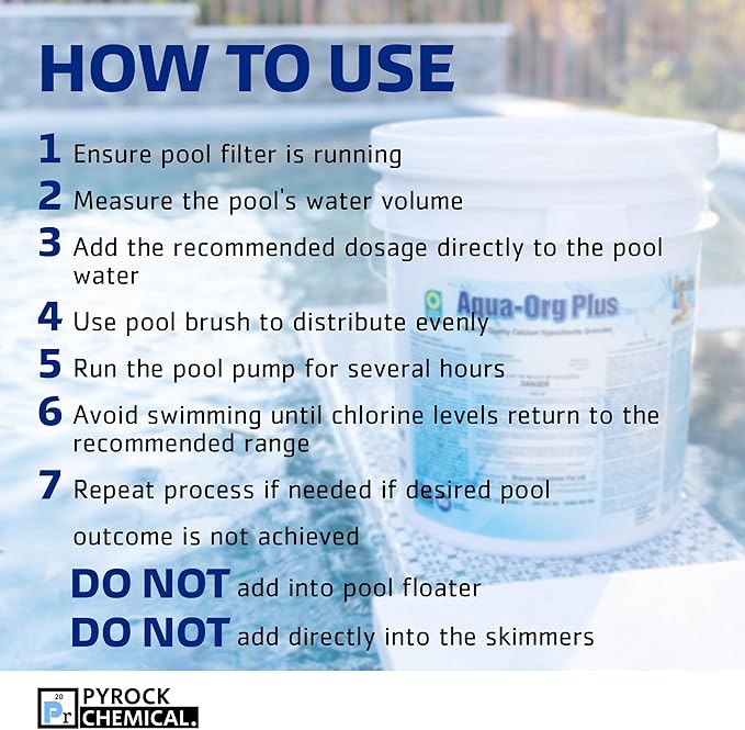 Pool Shock by Aqua Org Plus - 65% Granular Cal Hypo - Swimming Pool Shock for In-Ground, Above Ground, Spas & Hot Tubs - 50 Pound Pail