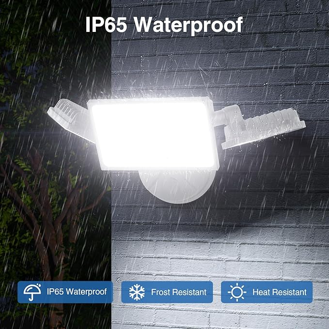 150W Flood Lights Outdoor Waterproof IP65, Exterior LED Floodlights with 3 Adjustable Heads, 15000LM Super Bright Security Lights Fixture, Outside Lights for House, Backyard