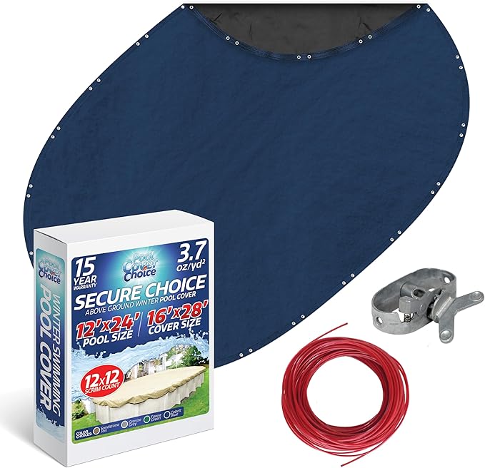 Winter Swimming Pool Cover for 12 ft x 24 ft Aboveground Oval Pool Size, Secure Choice Series, Solid Material, Color - Cobalt Blue, Pool Cover Choice 271224-4CHOICE