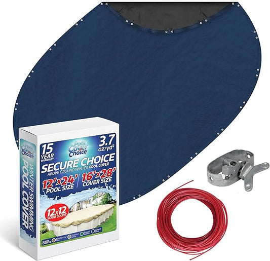 Winter Swimming Pool Cover for 12 ft x 24 ft Aboveground Oval Pool Size, Secure Choice Series, Solid Material, Color - Cobalt Blue, Pool Cover Choice 271224-4CHOICE