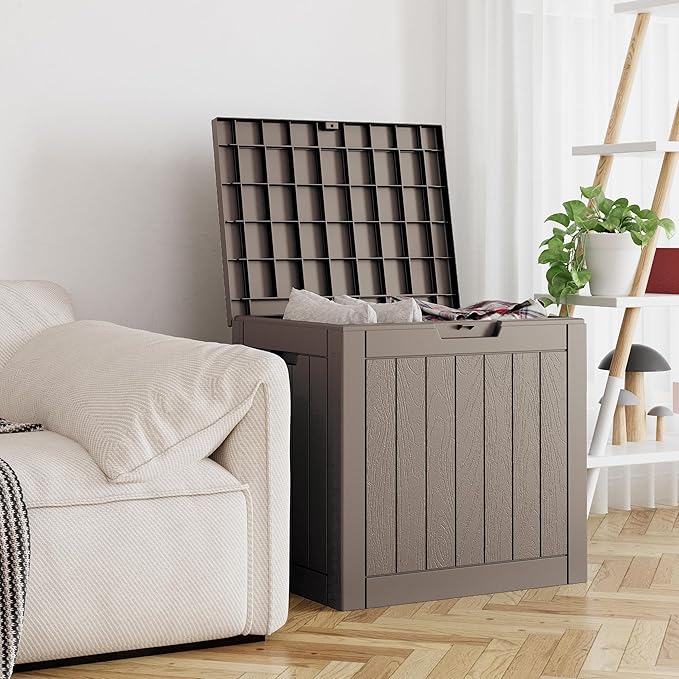 Outdoor Storage Box, 31 Gallon Deck Box, Large Resin Storage Cabinet for Gardening Tools, Patio Pillow, Lockable, Waterproof and UV Resistant