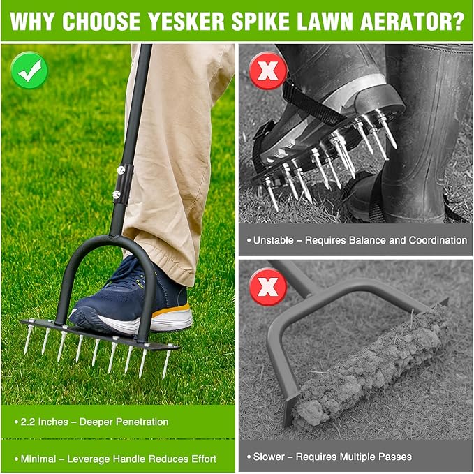 Yesker Lawn Aerator Spike Tool – Manual Metal Soil Aerator with 9 Iron Spikes, Dethatching Lawn Tool for Yard, Garden, and Lawn Aeration