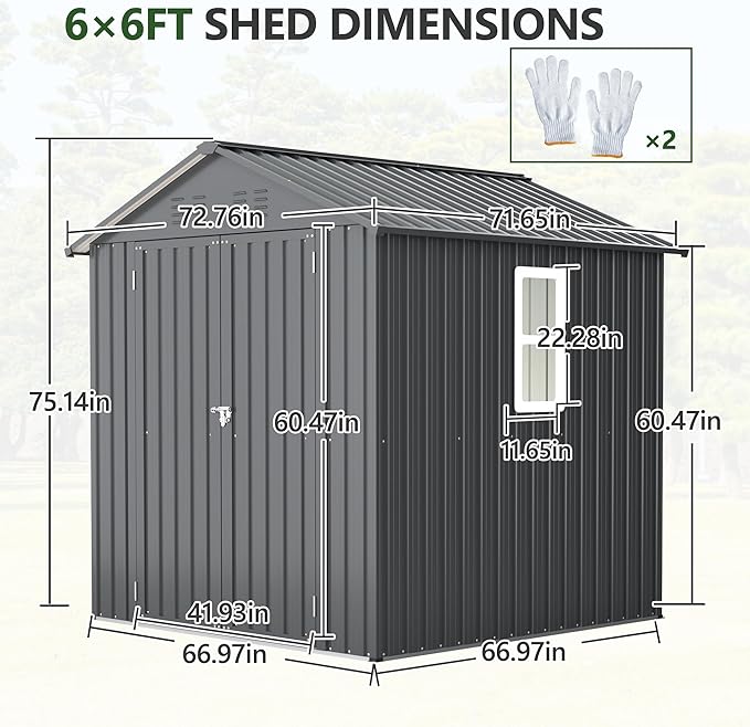 6x6 ft Metal Outdoor Storage Shed,Metal Steel Utility Tool Shed Storage House with Window and Floor Kit for Backyard Garden Patio Lawn Black