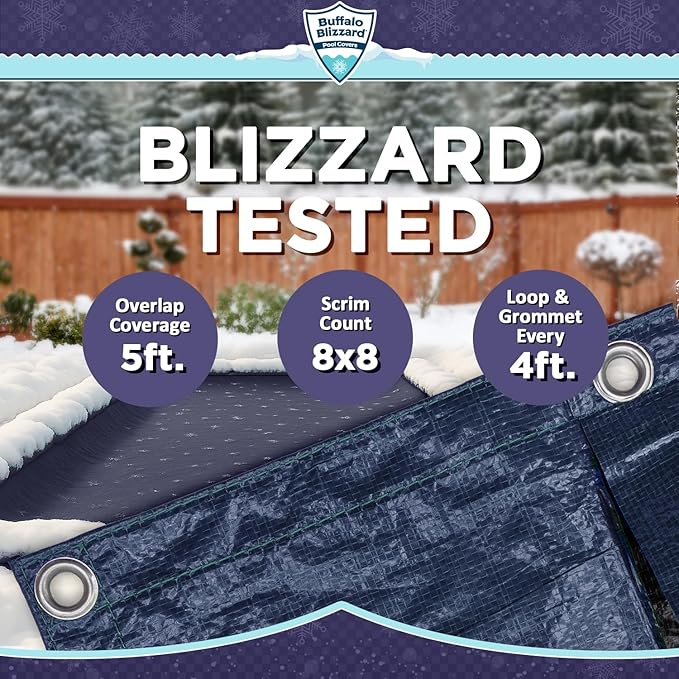 Buffalo Blizzard Deluxe 16 ft x 40 ft Rectangular Winter Pool Cover | Blue/Black | Closing Inground Swimming Pools | Easy to Install | Heavy Duty, Cold & UV Resistant | Shields from Seasonal Debris
