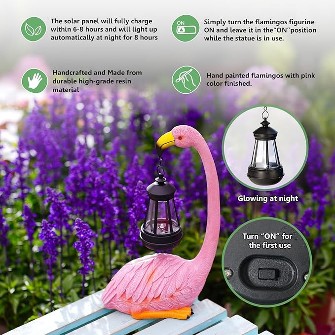 Flamingo Statues for Garden Decor: Outdoor Figurines Sculpture with Lantern for Lawn Patio Yard Balcony - Gifts for Mom Grandma