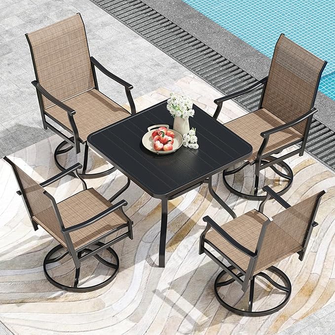 Soohow Patio Dining Table 35"x35", Square Outdoor Dining Table with 1.57" Umbrella Hole, Metal Outdoor Furniture for Patio, Graden, Backyard and Poolside, Weather-Resistant