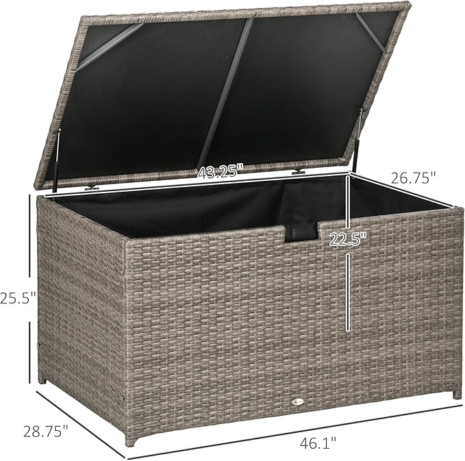 Outsunny 113 Gallon Deck Box, Rattan Outdoor Storage Box, Waterproof Storage Container for Indoor, Patio Furniture Cushions, Pool Supplies, Garden Tools, Gray