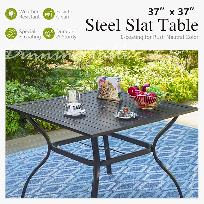 Sophia & William Swivel Patio Dining Set for 4 | 10ft Patio Umbrella Beige | Removable Seat Cushions | Black 37" Patio Dining Table