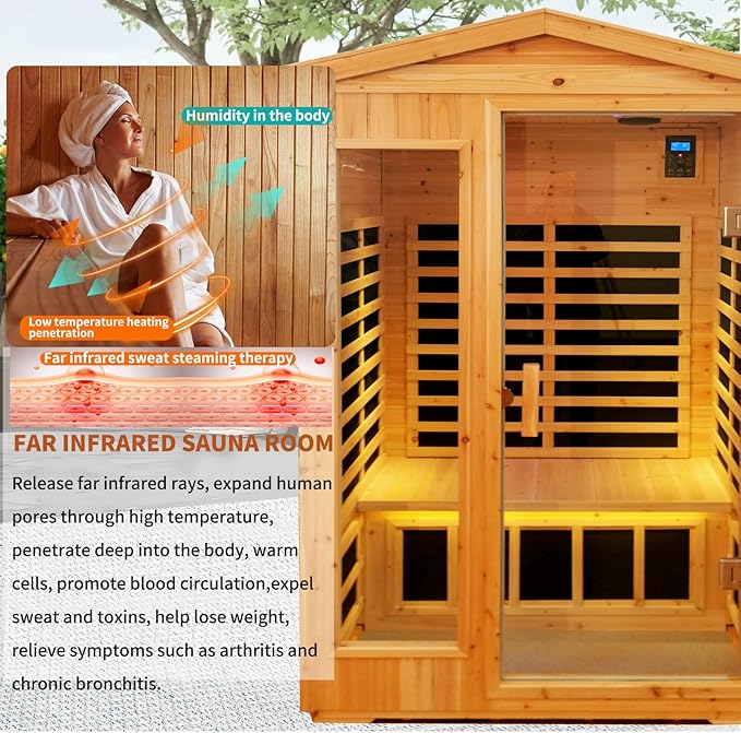 Outdoor Sauna 2 Person Infrared Saunas for Home, Low Emf Infrared Sauna Dry Sauna for Home 1750W Sauna Outdoor LED Reading Lamps, Chromotherapy Lights,81.10 * 46.4 * 36.2Inch