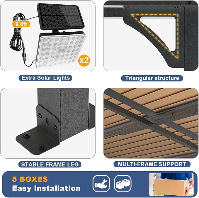 MEISSALIVVE 12' x 14' Wall Mounted Gazebo, Outdoor BBQ Grill Gazebo with Side Shelf, Lean to Metal Awnings with Sloped Roof, Heavy Duty Pergola for Backyard, Deck, Black