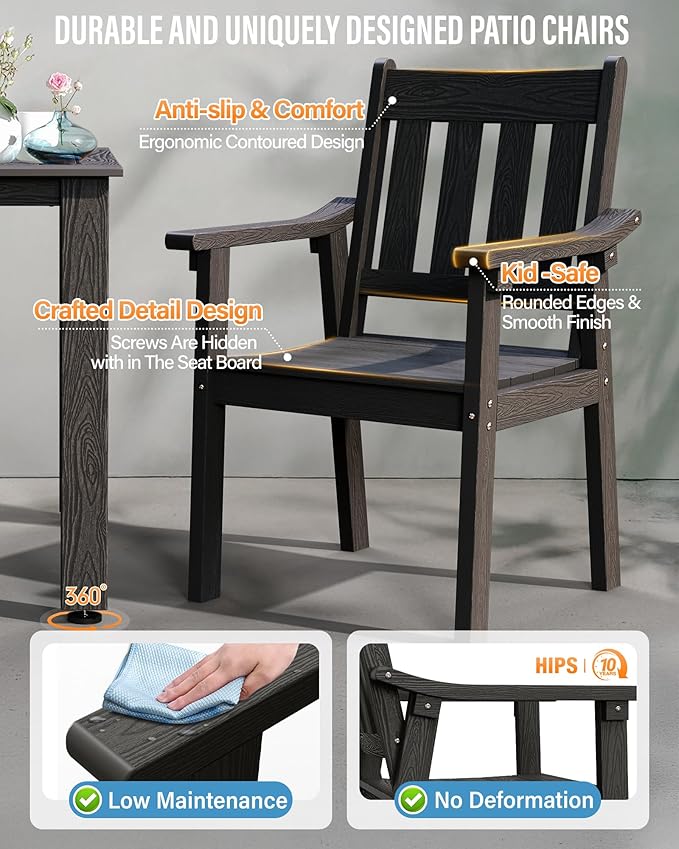 YEFU HIPS Patio Table Set: 10 Piece Outdoor Table and Chairs Dining Furniture Set with Umbrella Hole - Black Modern Plastic Dining Sets 8 Person for Outside Deck with Metal Aluminum Frame