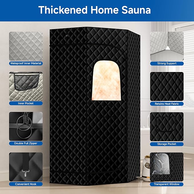 Portable Steam Sauna, Steam Sauna Tent Full Body Personal Sauna Room with 3L 1500W Steam Generator, Remote Control, Remote Control, 9 Levels Heat, 90 Mins Timer,Foldable Chair,Black