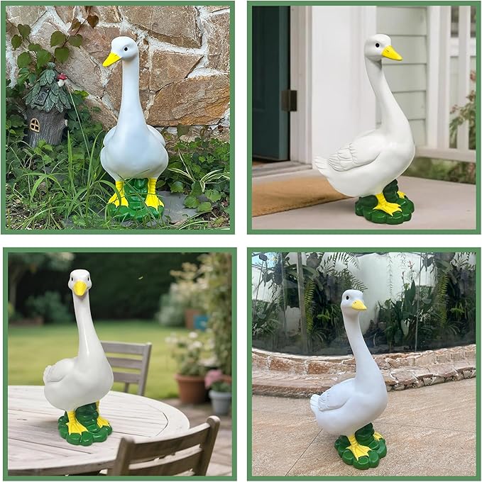 Porch Goose Garden Decor Statues - Large White Yard Goose Statue Resin Duck Sculpture 20"High Lawn Goose Front Porch Goode Home Decorations Housewarming Birthday Gifts for Mom Women (Without Clothes)